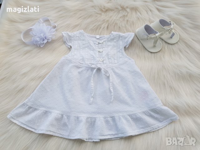 Бяла рокля 6-9 месеца , снимка 6 - Бебешки рокли - 29539483