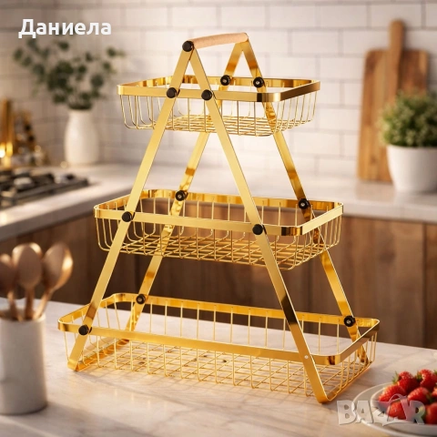 Триетажна метална поставка за плодове Cheffinger , снимка 3 - Аксесоари за кухня - 53183715