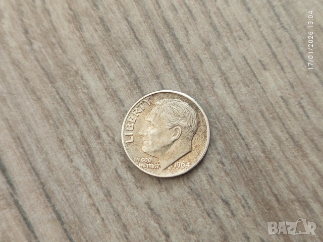 Монета 1964 Съединени Щати One Dime - 10 Cents (Roosevelt Silver Dime), снимка 3 - Нумизматика и бонистика - 53138375