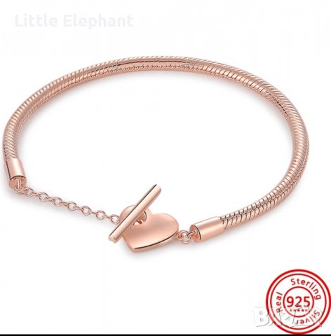 Сребърна гривна Пандора със змийска плетка"Стрелата на Купидон",17 см,Rose Gold/нова