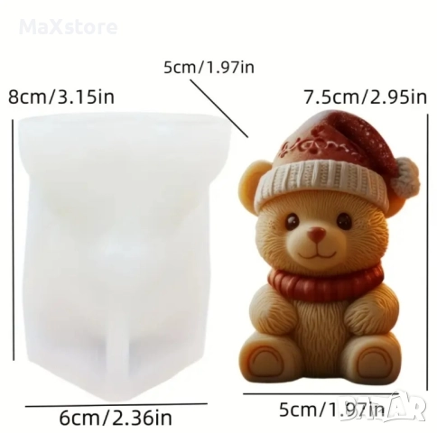 3D Коледно мече с шапка и шал силиконов молд форма свещи гипс сапун смола фондан шоколад 