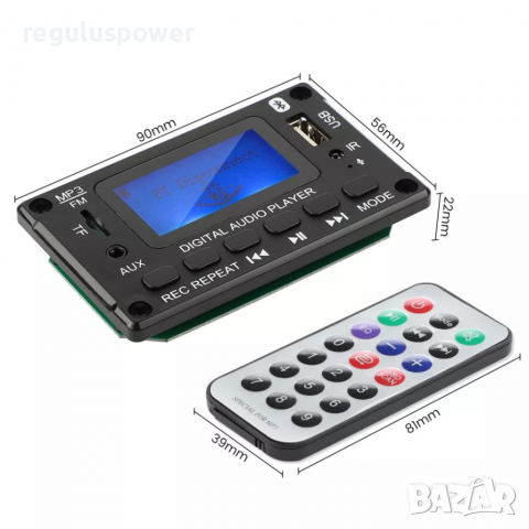 МП 3 плеър за вграждане AIYIMA 12V, DC 9V-12V, Bluetooth 5.0 + EDR, папки, TF card, Fm, Mic,AUX, LED, снимка 3 - MP3 и MP4 плеъри - 36546382