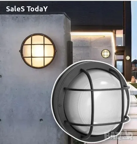 Външна лампа за стена или таван, кръгла, черна, Ø17x8см, 60W, E27, снимка 1