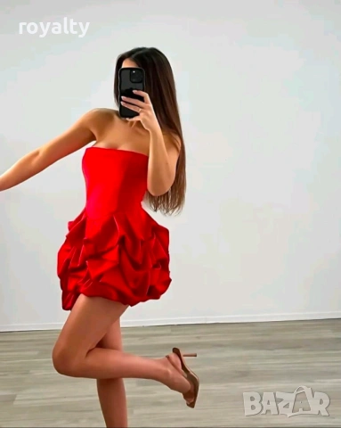 Нова Червена Стилна Къса Дамска Рокля 