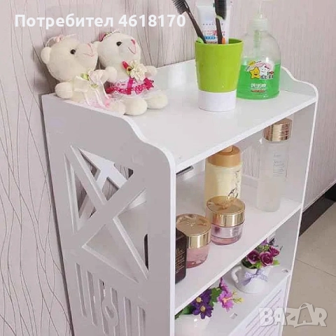 Органайзер за баня с 2 шкафчета за скрито съхранение, 3 рафта и 3 закачалки за хавлии - издържлив на, снимка 5 - Органайзери - 52038156