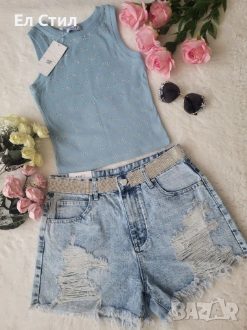 ⚜️Дамски къси дънки с камъчета 