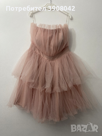 Розова разкроена къса рокля с тюл. , снимка 1 - Рокли - 44575206