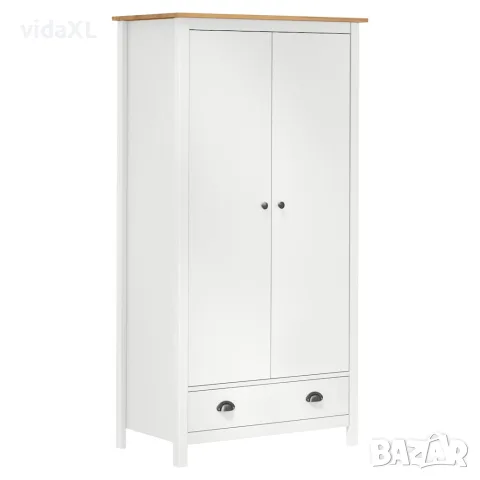 vidaXL Гардероб с 2 врати Hill бял 89x50x170 см борово дърво масив