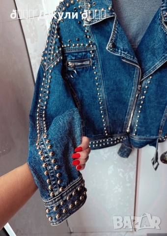 Ефектно яке от деним с камъни и капси, снимка 7 - Якета - 54031209