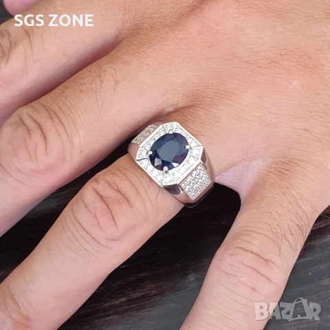 Мъжки сребърен пръстен със сапфир, снимка 8 - Пръстени - 53366820