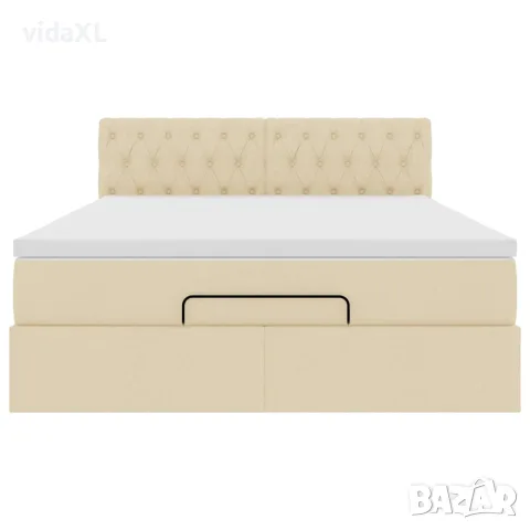 vidaXL Османска легло с матрак, кремаво, 140x200 см, плат, снимка 7 - Спални и легла - 56147042