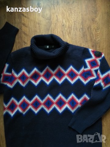 g-star javdi diamond jacquard turtle knit - страхотен мъжки пуловер ЛАМСКА ВЪЛНА, снимка 7 - Пуловери - 39545647