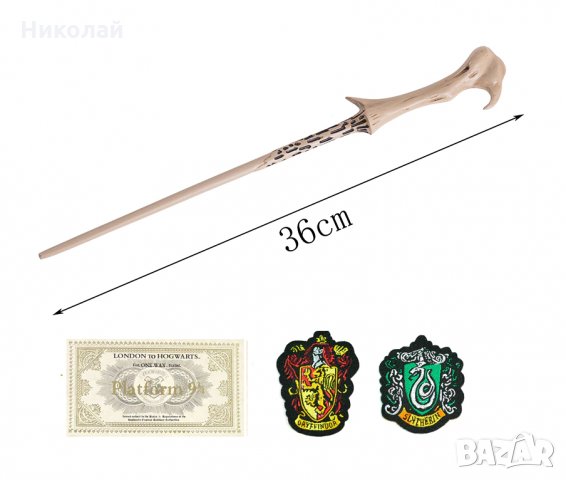 Магическа пръчка на Волдемор + Билет + нашивки , Комплект , Voldemor , Хари Потър , Harry Potter