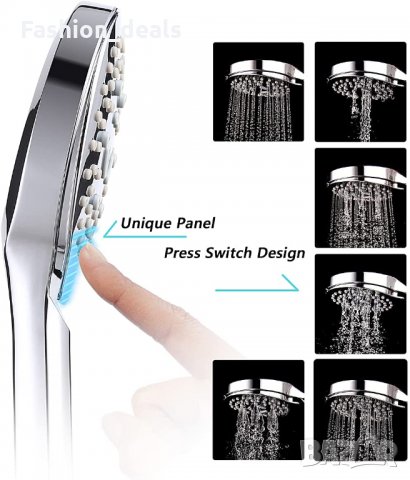 Нова Универсална Душ глава за високо налягане с 6 режима + маркуч 1,5м, снимка 3 - Други стоки за дома - 34019347