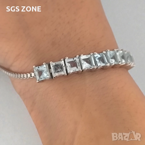 Сребърна гривна с естествен топаз, шлифован топаз, снимка 3 - Гривни - 52599859