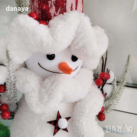 6244 Светеща коледна фигура Снежен човек с висока шапка, 56 см, снимка 6 - Декорация за дома - 52017119