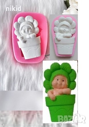Бебе с шапка цвете в саксия силиконов молд форма фондан гипс
