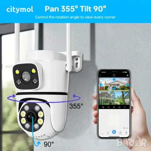 Двойна Smart WiFi безжична IP камера 5MP всяка, FULL-HD нощно виждане, SD карта, снимка 3 - IP камери - 49624820