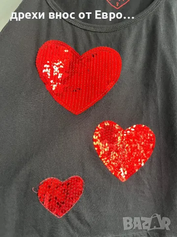 New Look черен дамски потник със сърца и пайети, снимка 3 - Потници - 49603161