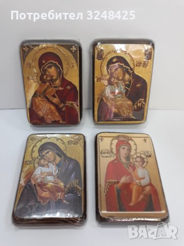 Дебели малки икони с Майка Богородица 16 / 11 см , платно и дърво , снимка 4 - Икони - 37534175