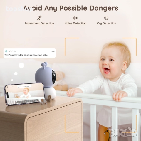 Чисто нов бебефон BOIFUN 5", 1080p WiFi бебешки монитор чрез екран и управление чрез приложение..., снимка 2 - Бебефони - 51788461