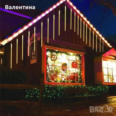 💥Коледна LED украса „Падащи метеори“ с 10 светещи тръби, 480 LED диода, 6 м, топла бяла светлина💥