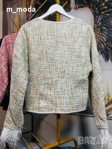 Дамско сако букле с пера в два цвята, снимка 4 - Якета - 49499902