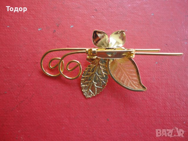 Страхотна позлатена брошка с перла , снимка 4 - Други - 40082203