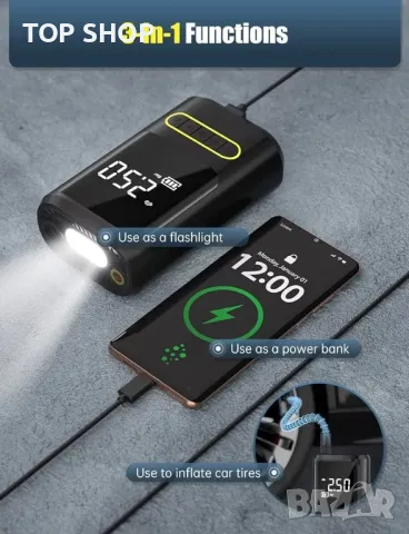 Нагнетател за гуми Oasser, преносим въздушен компресор, безжична въздушна помпа за автомобилни гуми, снимка 4 - Аксесоари и консумативи - 48770433