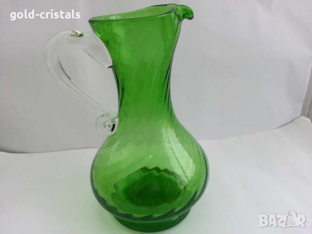 Стара стъклена кана цветно зелено стъкло, снимка 13 - Антикварни и старинни предмети - 29570816