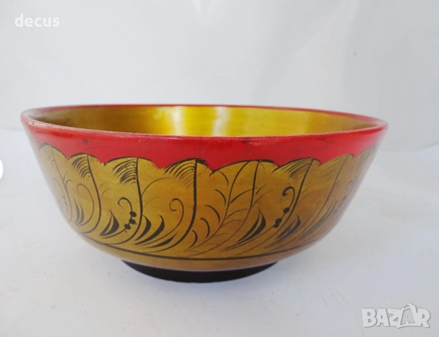 Оригинална съветска ръчно изработена купа Хохлома, винтидж, снимка 2 - Антикварни и старинни предмети - 51456776