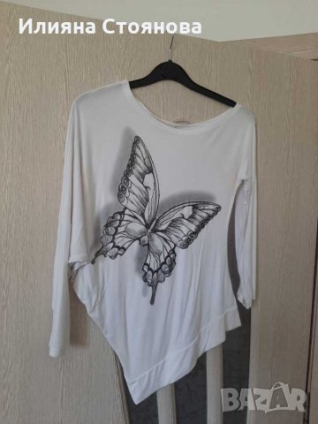Асиметрична блуза с голо рамо с пеперуда , снимка 1 - Тениски - 29851518