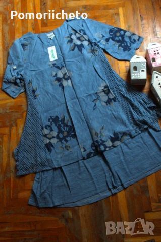Нова памучна рокля в синьо с етикет на немска марка DW, снимка 3 - Рокли - 54127159