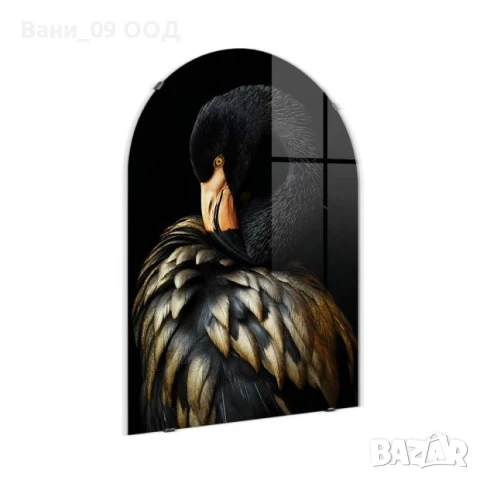 100см! Стъклена картина "Черно фламинго", снимка 5 - Картини - 50705782