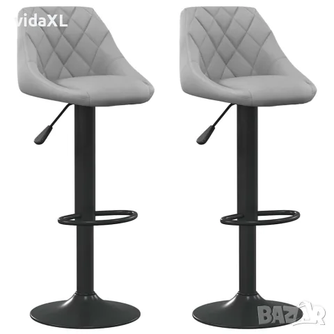 vidaXL Бар табуретки, 2 бр, светлосиви, кадифе