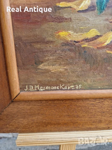 Страхотна антикварна авторска белгийска картина масло върху платно, снимка 8 - Антикварни и старинни предмети - 51050359