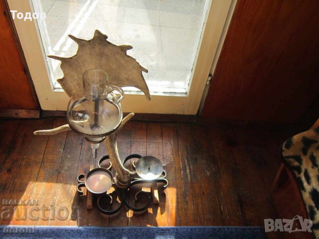 Уникален немски декантер еленов рог свещник изба трофей, снимка 6 - Колекции - 31656766