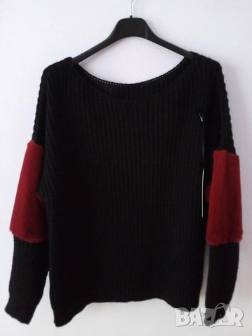 Пуловер със естествен пух на ръкава в черно и зелено - ( М, Л и ХЛ), снимка 7 - Блузи с дълъг ръкав и пуловери - 26613300