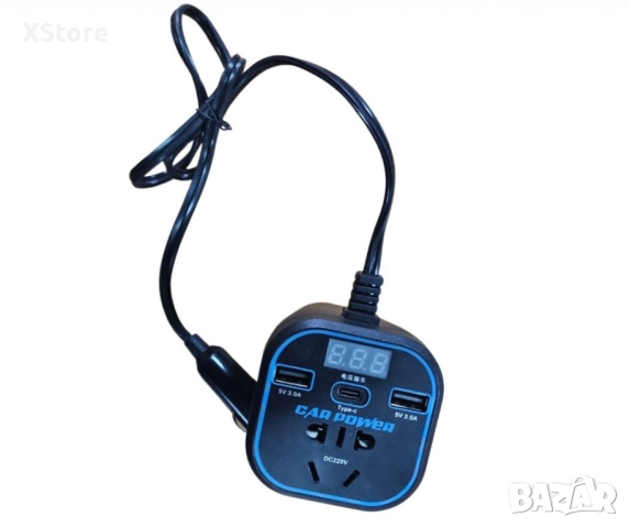 Инвертор преобразувател за захранване,адаптер за зарядно за кола с 3.0A двоен USB и Type-C, снимка 12 - Аксесоари и консумативи - 52458338