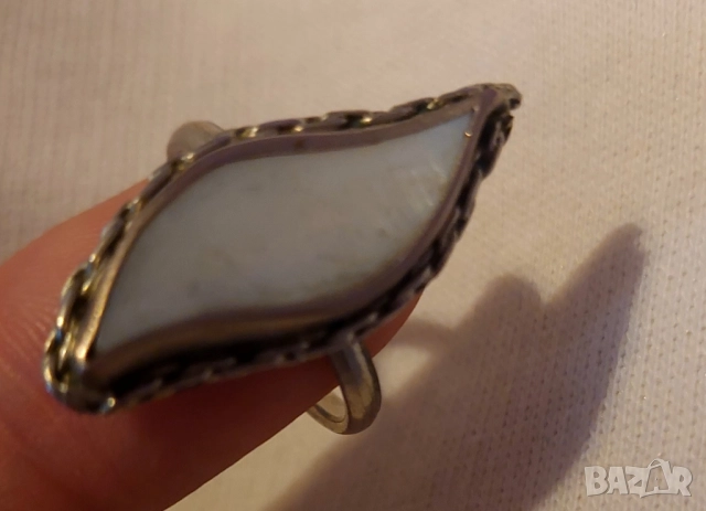 Сребърен пръстен със седеф , снимка 4 - Пръстени - 51659918