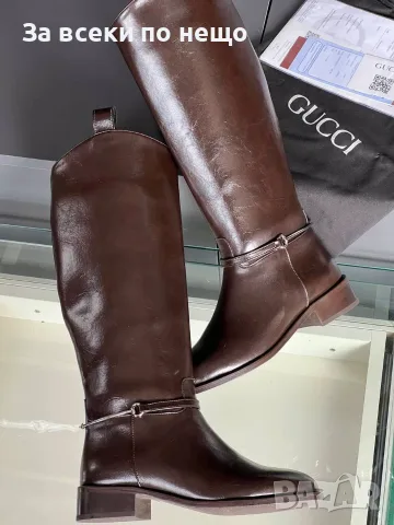 Gucci Луксозни Кожени Дамски Ботуши В Кафяво С Елегантен Детайл Код SEM-755, снимка 6 - Дамски ботуши - 56115088