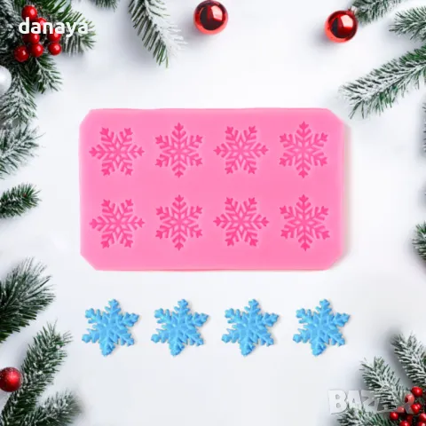 5689 Силиконов молд Снежинки, 8 гнезда