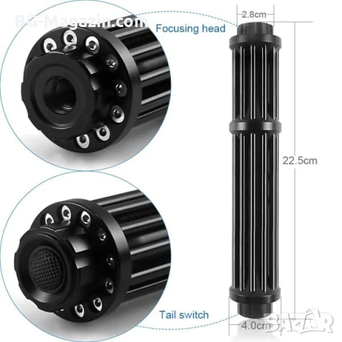 Мощен акумулаторен син лазер 5000mW батерии 18650 предпазни очила горящ палещ клечка кибрит балон, снимка 4 - Друга електроника - 51040547