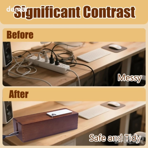 Дървена кутия за управление на кабели, комплект от 2 кутии за подреждане на кабели, снимка 4 - Други стоки за дома - 51918518