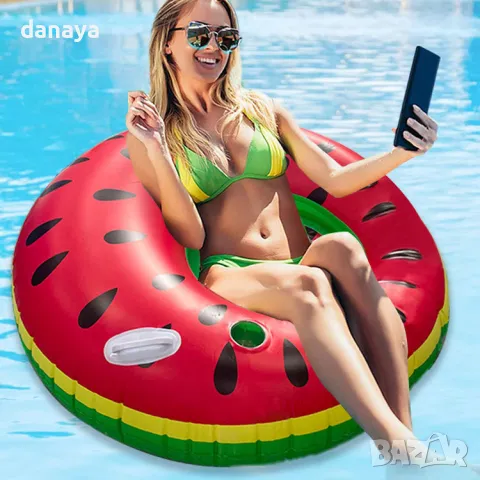 5763 Надуваемо кресло за плуване с поставка за чаша и дръжки, 120 см, снимка 7 - Водни спортове - 49218845