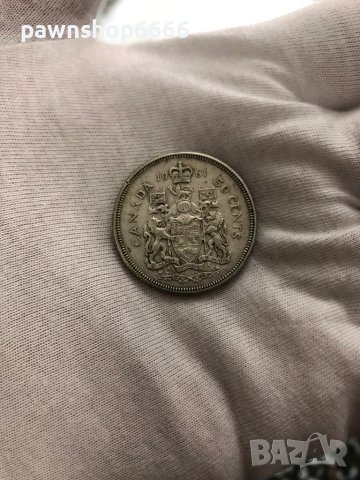 Сребърна монета Канада 50 цента, 1961, снимка 4 - Нумизматика и бонистика - 40503617