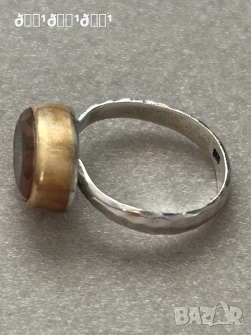 Уникален сребърен пръстен с позлата и естеств. камък , снимка 4 - Пръстени - 52422822