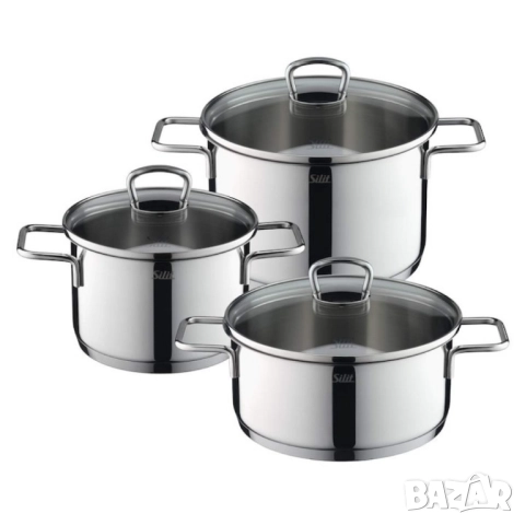 Комплект 3 тенджери Silit Alicante, Стъклени капаци, Сребърен, снимка 4 - Съдове за готвене - 52093778