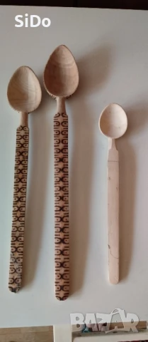 Лот 11 дървени битови лъжици за готвене и дърво.чукче за пържоли и др., снимка 3 - Прибори за хранене, готвене и сервиране - 50577976