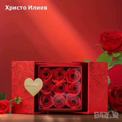 Златно колие с камъни в луксозна кутия с рози Романтичен Подарък, снимка 2 - Колиета, медальони, синджири - 51202647